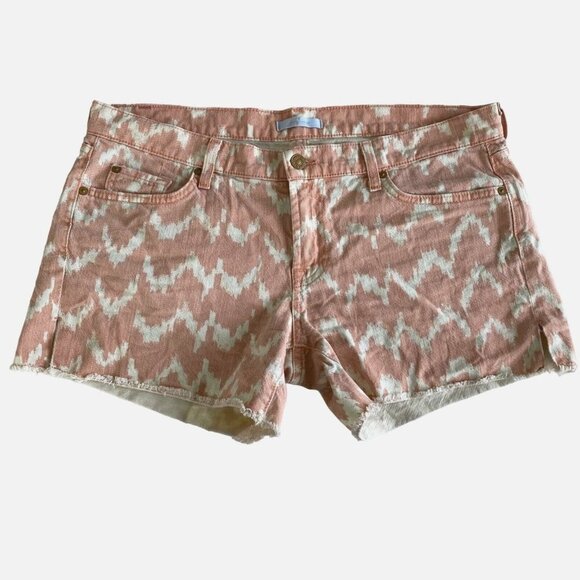 7 For All Mankind Ikat Tribal Boho Festival Zig-Zag  Jean Shorts Size‎ 32 - Picture 1 of 8